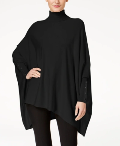 Shop Alfani Petite Turtleneck Poncho Sweater, Created For Macy's In Deep Black
