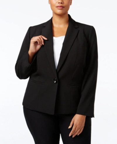 Shop Kasper Plus Size Crepe One-button Blazer In Black