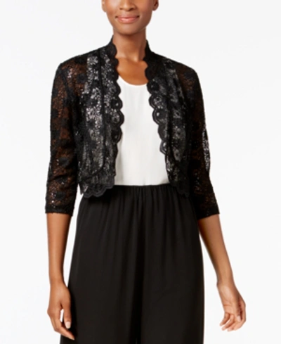 Shop R & M Richards Scalloped Sequin Lace Bolero In Black