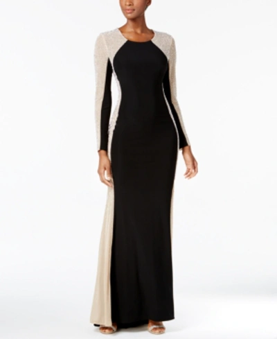 Xscape Rhinestone Illusion Gown In Black nude silver ModeSens