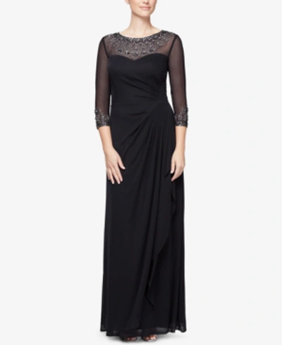 Shop Alex Evenings Illusion Embellished A-line Gown In Black