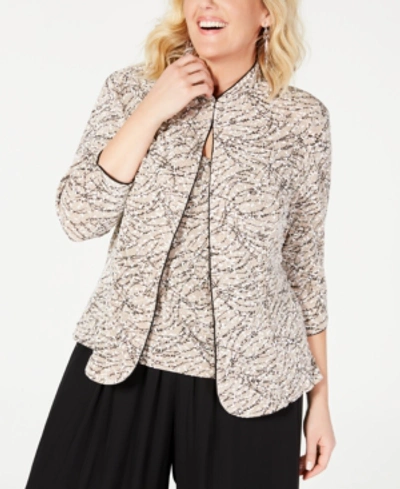 Shop Alex Evenings Plus Size Printed Mandarin Jacket & Top Set In Beige