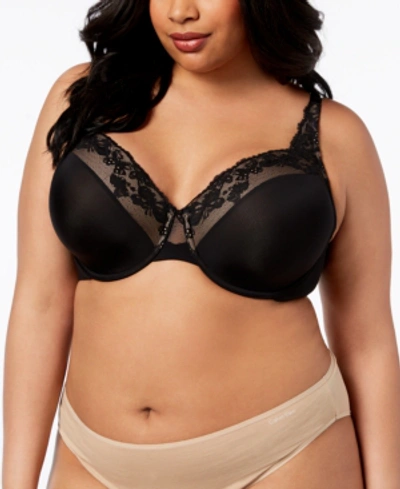 Shop Olga Cloud 9 Uw Contour Lace-neckline Bra Gf7961a In Rich Black With Toasted Almond