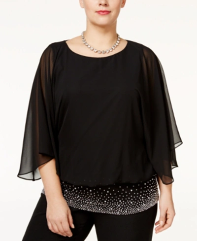 Shop Msk Plus Size Embellished Chiffon Blouse In Black