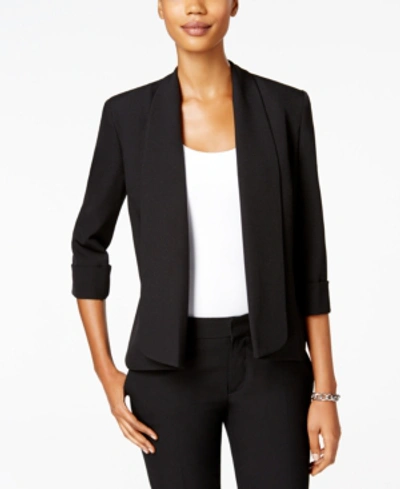 Shop Kasper Open-front Soft Blazer With Cuffed Sleeves In Black