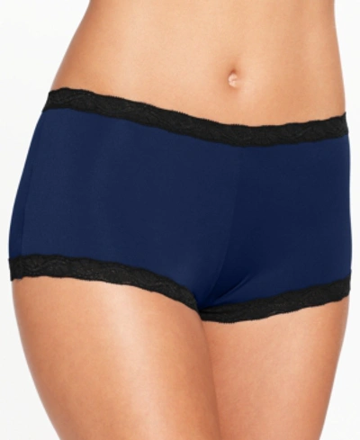 Maidenform Lace Trim Microfiber Boyshort Underwear 40760 In Navy With Black