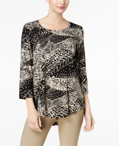 Jm Collection 3/4-sleeve Printed Tunic Top, Created For Macy's In Texture  Waves