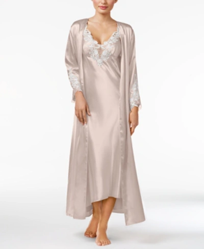 Flora By Flora Nikrooz Stella Satin Venise Trim Robe In Almond