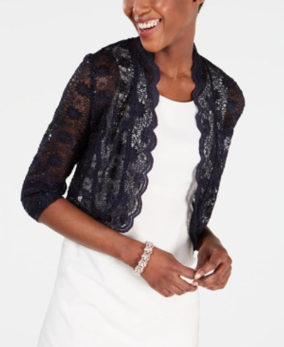 Shop R & M Richards Scalloped Sequin Lace Bolero In Navy