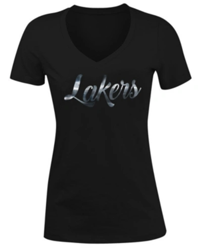 Shop 5th & Ocean Women's Los Angeles Lakers Foil V Neck T-shirt In Black