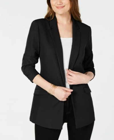 Shop Inc International Concepts Inc Petite Ruched-sleeve Blazer, Created For Macy's In Deep Black