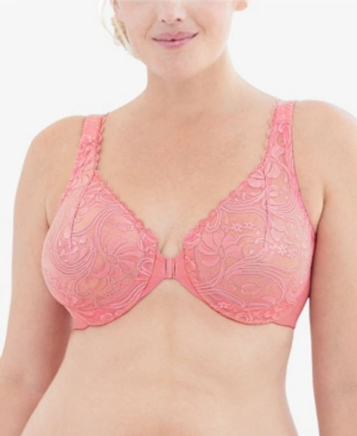 Glamorise Women's Full Figure Plus Size Wonderwire Front Close Stretch Lace  Bra In Apricot