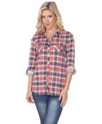 Shop White Mark Women's Oakley Stretchy Plaid Top In Grey