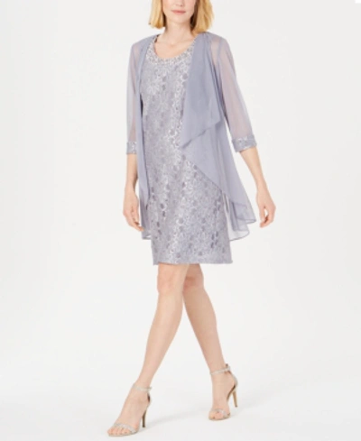 Shop R & M Richards Embellished Lace Sheath Dress & Jacket In Silver