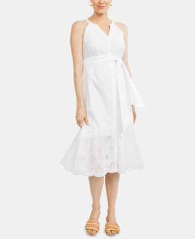 Shop A Pea In The Pod Maternity Embroidered Midi Dress In White