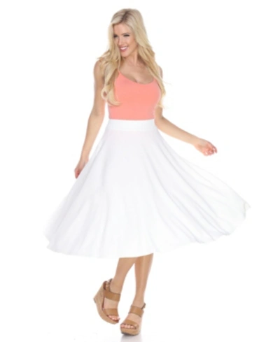 White Mark Flared Midi Skirt With Pockets In White