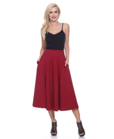 White Mark Flared Midi Skirt With Pockets In Burgundy