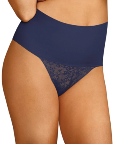 Shop Maidenform Tame Your Tummy Lace Thong Dm0049 In Navy Lace