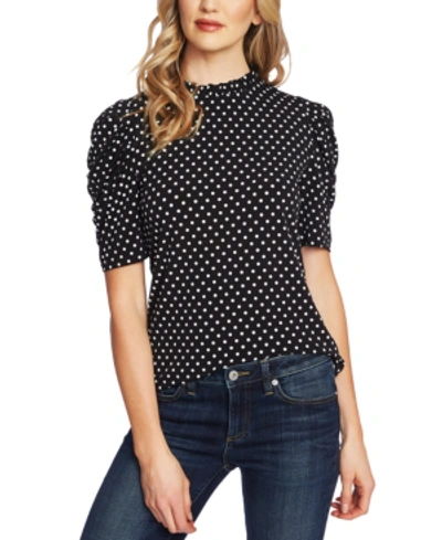 Cece Polka Dot Puff Sleeve Top In Rich Black