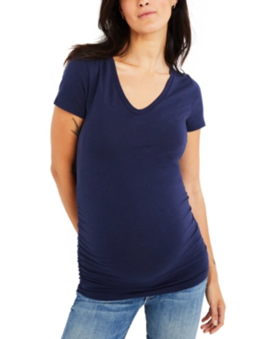 Shop A Pea In The Pod Luxe Side Ruched V-scoop Maternity T Shirt In Navy