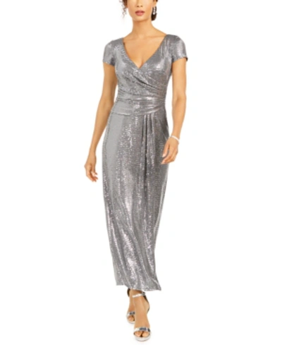 Shop R & M Richards Sequined Draped Sheath Dress In Silver
