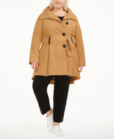 Shop Madden Girl Juniors' Plus Size Skirted Belted Coat In Camel