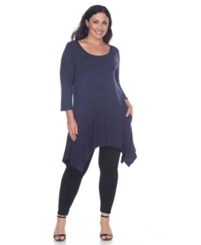 White Mark Plus Size Makayla Tunic Top In Navy