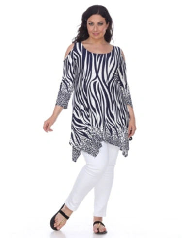 White Mark Plus Size Antonia Cut-out Shoulder Tunic In Navy White