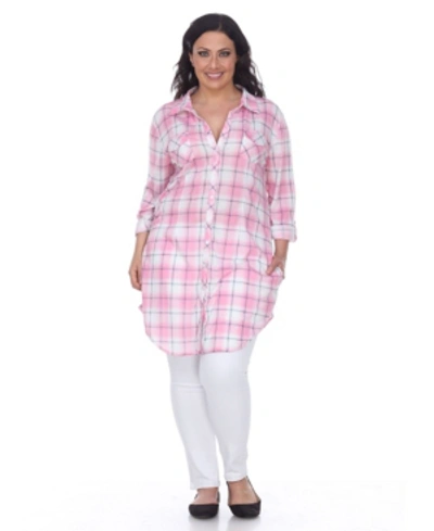 Shop White Mark Plus Piper Stretchy Plaid Tunic In Pink White