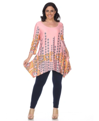 Shop White Mark Plus Size Rella 3/4 Sleeve Tunic Top In Pink