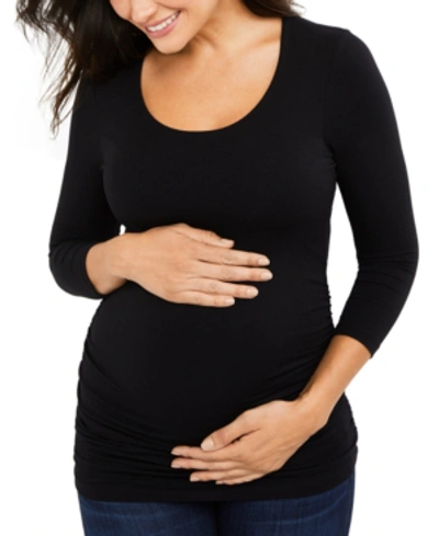 Shop A Pea In The Pod Luxe Side Ruched 3/4 Sleeve Maternity T Shirt In Black