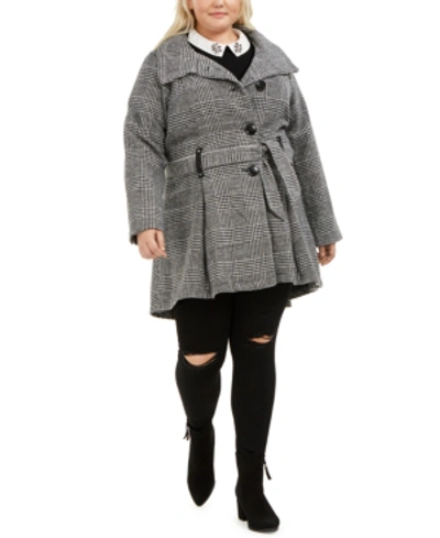 Shop Madden Girl Juniors' Plus Size Skirted Belted Coat In Charcoal Plaid