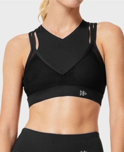 Shop Yvette Sports Bras Mesh Covered High Impact Removable Pads Double Layer Multiple Straps Workout Bra With Bo In Black