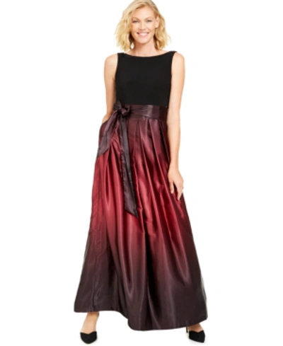 Shop Sl Fashions Ombre Satin Bow Sash Gown In Black/fig Red