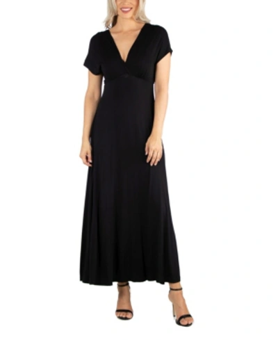 Shop 24seven Comfort Apparel Women's Cap Sleeve V Neck Maxi Dress In Black