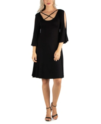 Shop 24seven Comfort Apparel Women's Knee Length Cold Shoulder Dress In Black