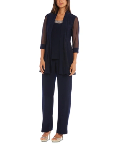 R & M Richards Embellished Layered-look Pantsuit In Navy