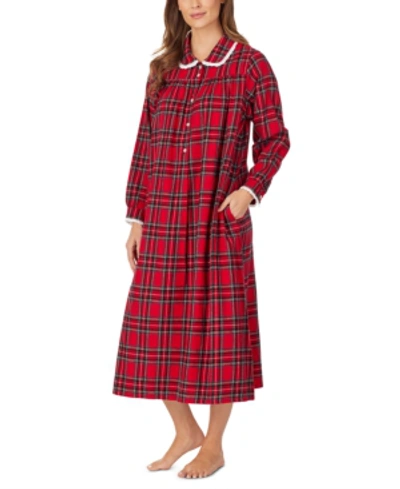 Shop Lanz Of Salzburg Cotton Lace-trim Flannel Nightgown In Red Plaid