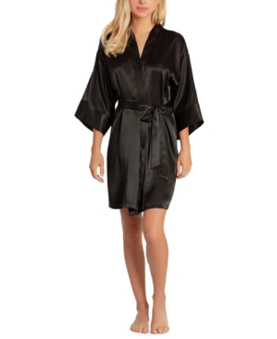 Shop Linea Donatella Women's Short Satin Wrap Robe Lingerie In Black