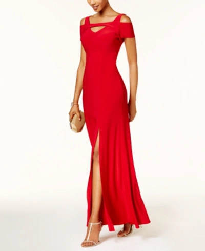 Shop Nightway Cold-shoulder Keyhole Gown In Red