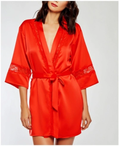 Shop Icollection -miaya Satin Cut Out Laced Trimmed Lounge Robe In Red