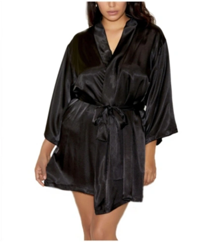 Shop Icollection Plus Size Ultra Soft Satin Lounge And Poolside Robe In Black