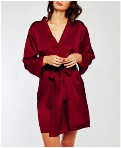 Shop Icollection Women's Marina Lux 3/4 Sleeve Satin Lingerie Robe In Burgundy