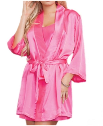 Shop Icollection Women's Ultra Soft Satin Lounge And Poolside Robe In Fuchsia