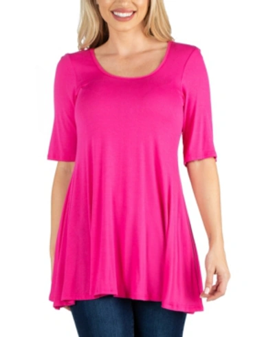 Shop 24seven Comfort Apparel Elbow Sleeve Swing Tunic Top For Women In Pink