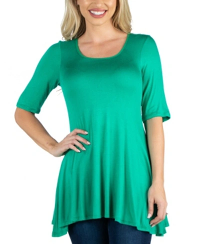 24seven Comfort Apparel Elbow Sleeve Swing Tunic Top For Women In Green