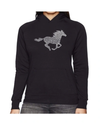 La Pop Art Women's Word Art Hooded Sweatshirt -horse Breeds In Black