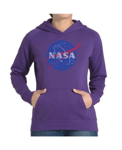 Shop La Pop Art Women's Word Art Hooded Sweatshirt -nasa's Most Notable Missions In Purple