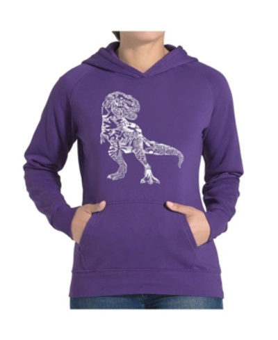 Shop La Pop Art Women's Word Art Hooded Sweatshirt -dino Pics In Purple