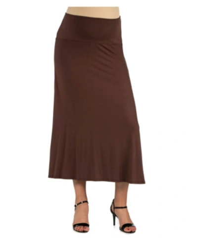 Shop 24seven Comfort Apparel Women's Elastic Waist Solid Color Maternity Maxi Skirt In Brown